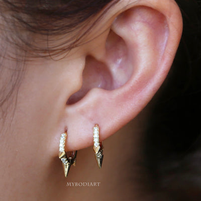 Cute Spiky Spikes Earring Earlobe Ear Piercing Jewelry Ideas for Women in Gold or Silver - pendientes de picos lindos -  www.MyBodiArt.com 