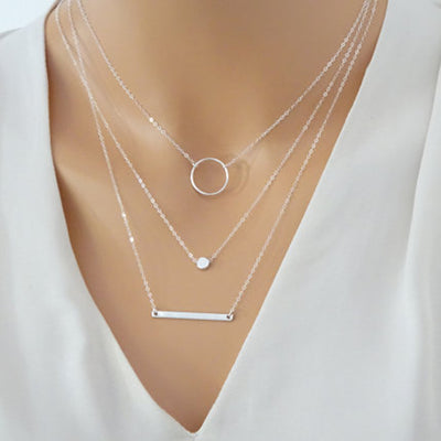 Cute Pretty Dainty Simple Triple 3 Layered Geometric Circle Bar Choker Necklace -  collar de plata en capas - www.MyBodiArt.com