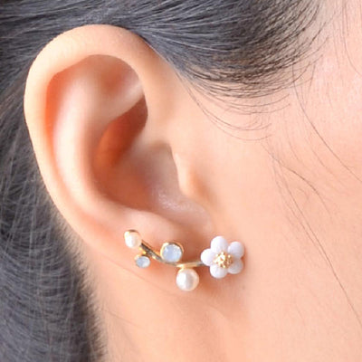 Cute White Flower Ear Climber Earrings Fashion Jewelry for Women - www.MyBodiArt.com