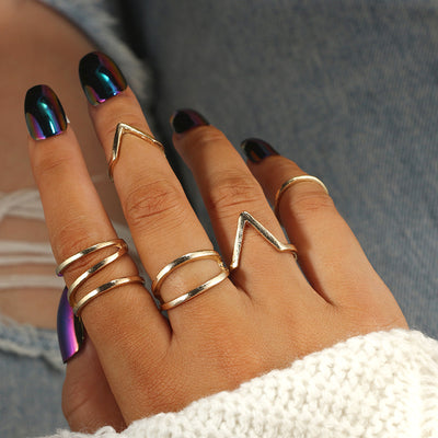 Cute Simple Boho Ring Set for Teens Geometric Shapes Arrow Bands Modern Artistic Midi Knuckle Stackable Fashion Rings in Gold - www.MyBodiArt.com #rings 