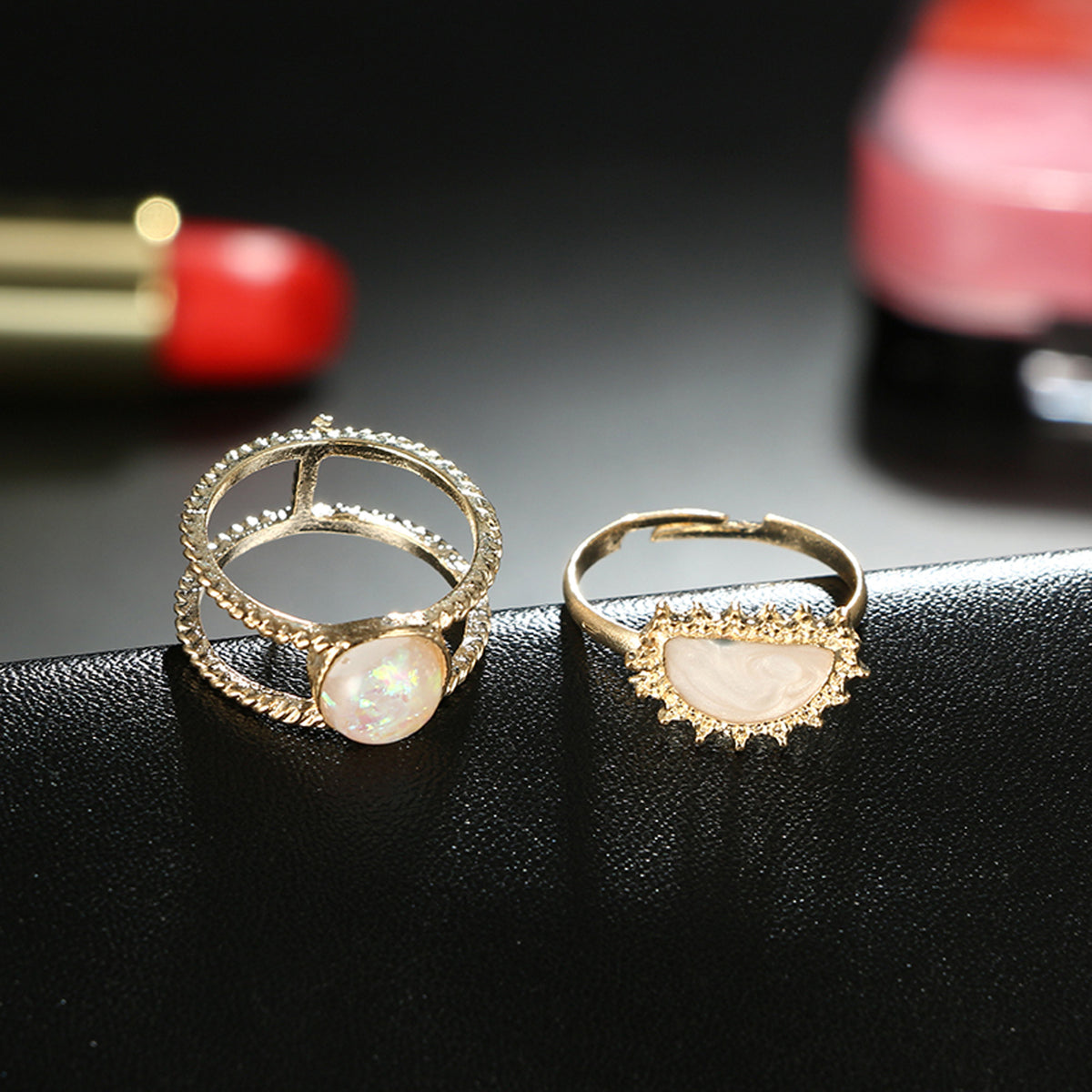 Goldie Boho Chunky Opal Sun Stackable Rings Set in Gold 7 Pieces ...