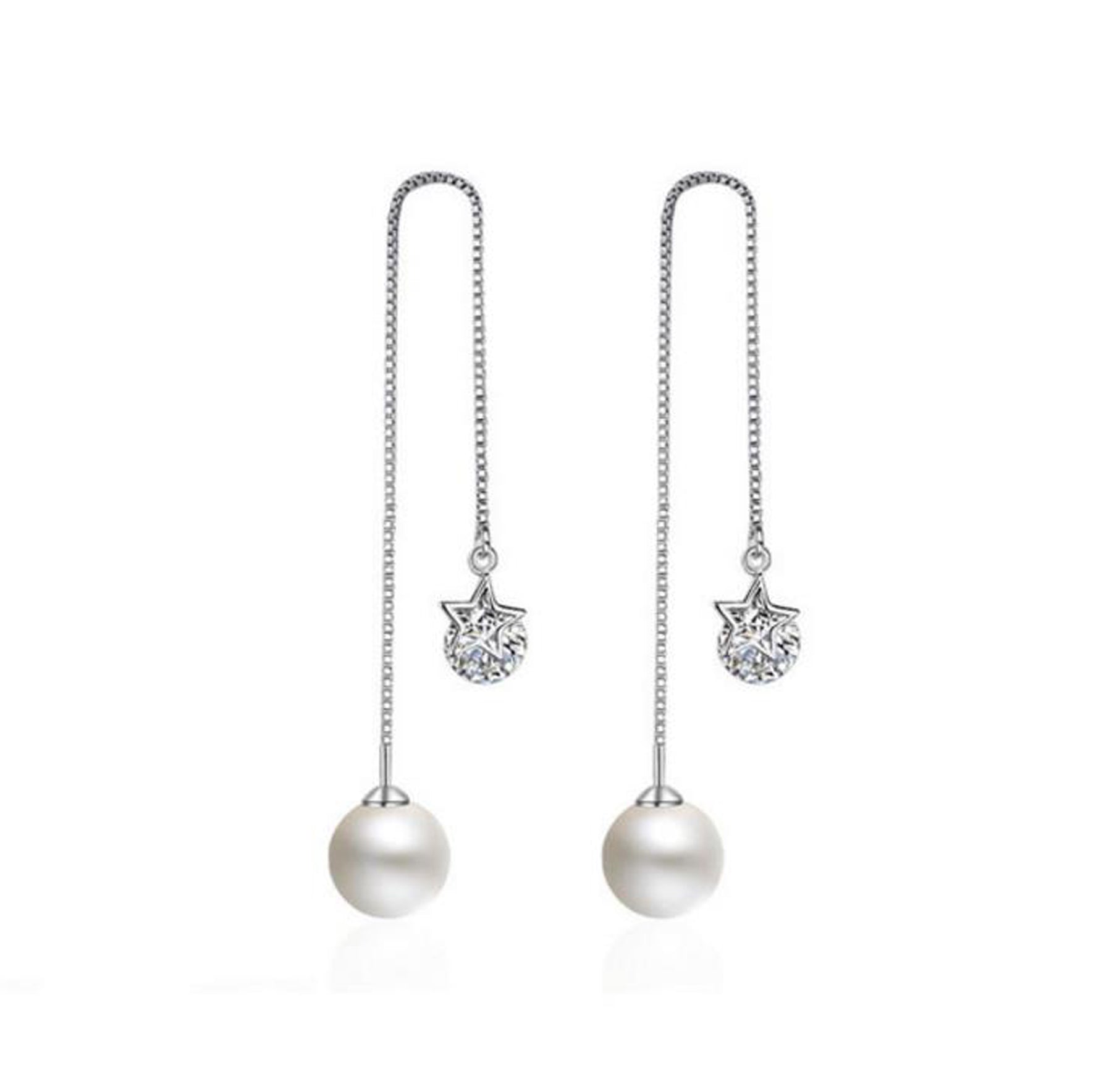 Josephine Threader Pearl Dangle Drop Chain Earrings in Gold or Silver ...