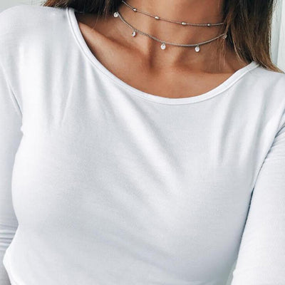 Cute Layered Chain Choker Necklace for Teens Simple Dainty Minimalist Coin Pendant Necklaces in  Silver for Women - collar gargantilla cadena linda y delicada - www.MyBodiArt.com #necklace