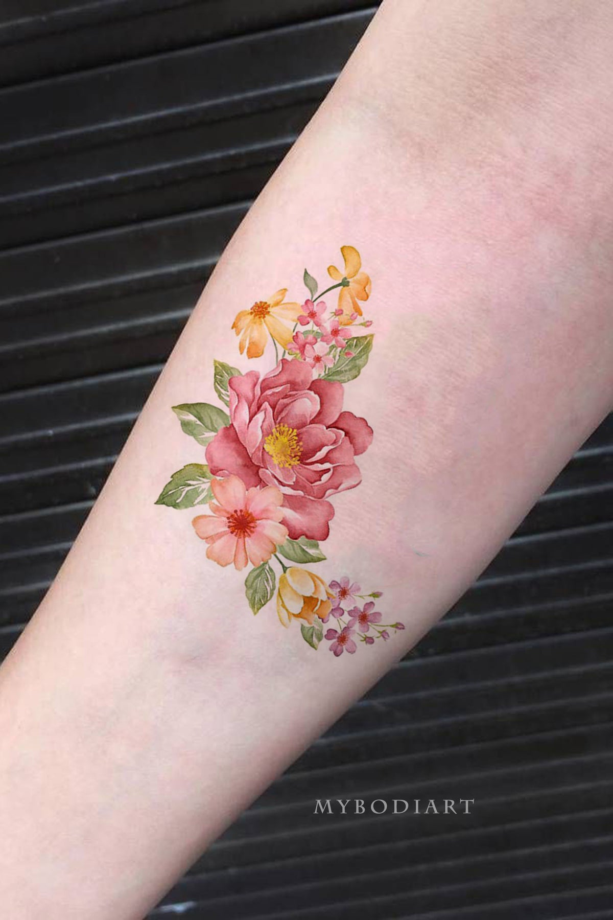 Large vintage roses floral temporary tattoo