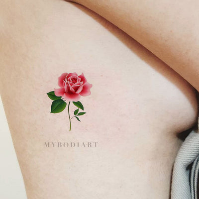Women’s Cute Small Single Red Rose Rib Tattoo Ideas for Teens Girls - Watercolor Tiny Floral Flower Side Tat - acuarela pequeñas ideas de tatuaje de costillas de rosa roja para adolescentes - www.MyBodiArt.com #tattos