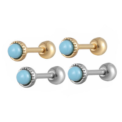 Turquoise Round Ear Piercing Jewelry 16G Cartilage Helix Conch Tragus Earring Stud in Silver or Gold - www.MyBodiArt.com