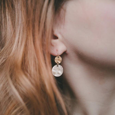 Unique Boho Ear Piercing Ideas for Women - Stamped Metal Double Coin Medallion Dangle Earrings - Bohemian Ethnic Jewelry -  Ideas únicas de perforación del oído de Bohemia para las mujeres - www.MyBodiArt.com