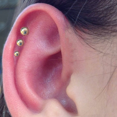 Simple Minimalist Triple Cartilage Helix Ear Piercing Jewelry Ideas for Women - Metal Ball 16G Earring for Tragus, Cartilage, Helix, Conch in Gold, Silver, Black, Rainbow - www.MyBodiArt.com