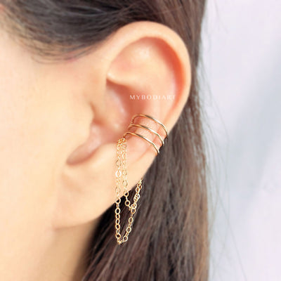 Simple Minimalist Chain Ear Cuff Gold Earring Fashion Jewelry Ideas Fake Conch Piercing -  joyas de aretes de oreja minimalista - www.MyBodiArt.com 