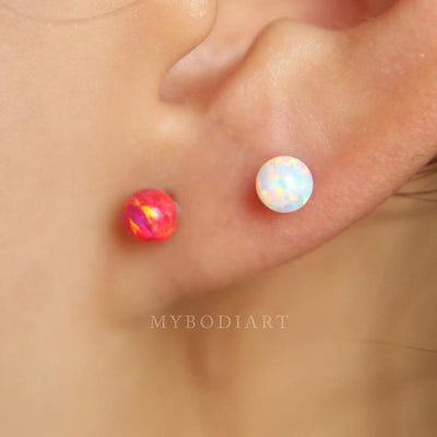 Cute Opal Ball Ear Piercing Jewelry Stud for Cartilage Helix Conch Earlobe -  lindas ideas para perforar orejas - www.MyBodiArt.com