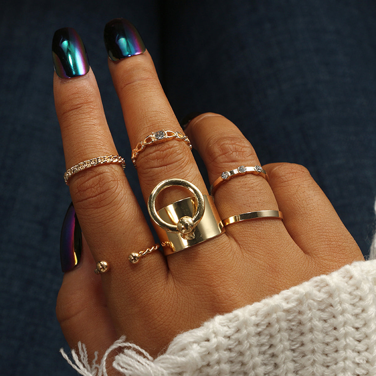 Gracie Chunky Statement Rings & Minimalist Stackable Simple Ring Set i