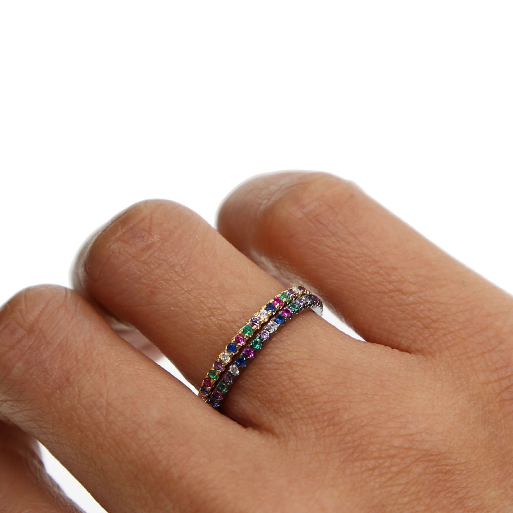 Shimmer Dainty Colored Rainbow Crystal Gemstone Pave Stackable Rings ...