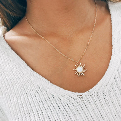 Cute Simple Boho Opal Sun Choker Necklace Jewelry in Gold or Silver - collar de gargantilla de sol opal - www.MyBodiArt.com #necklace
