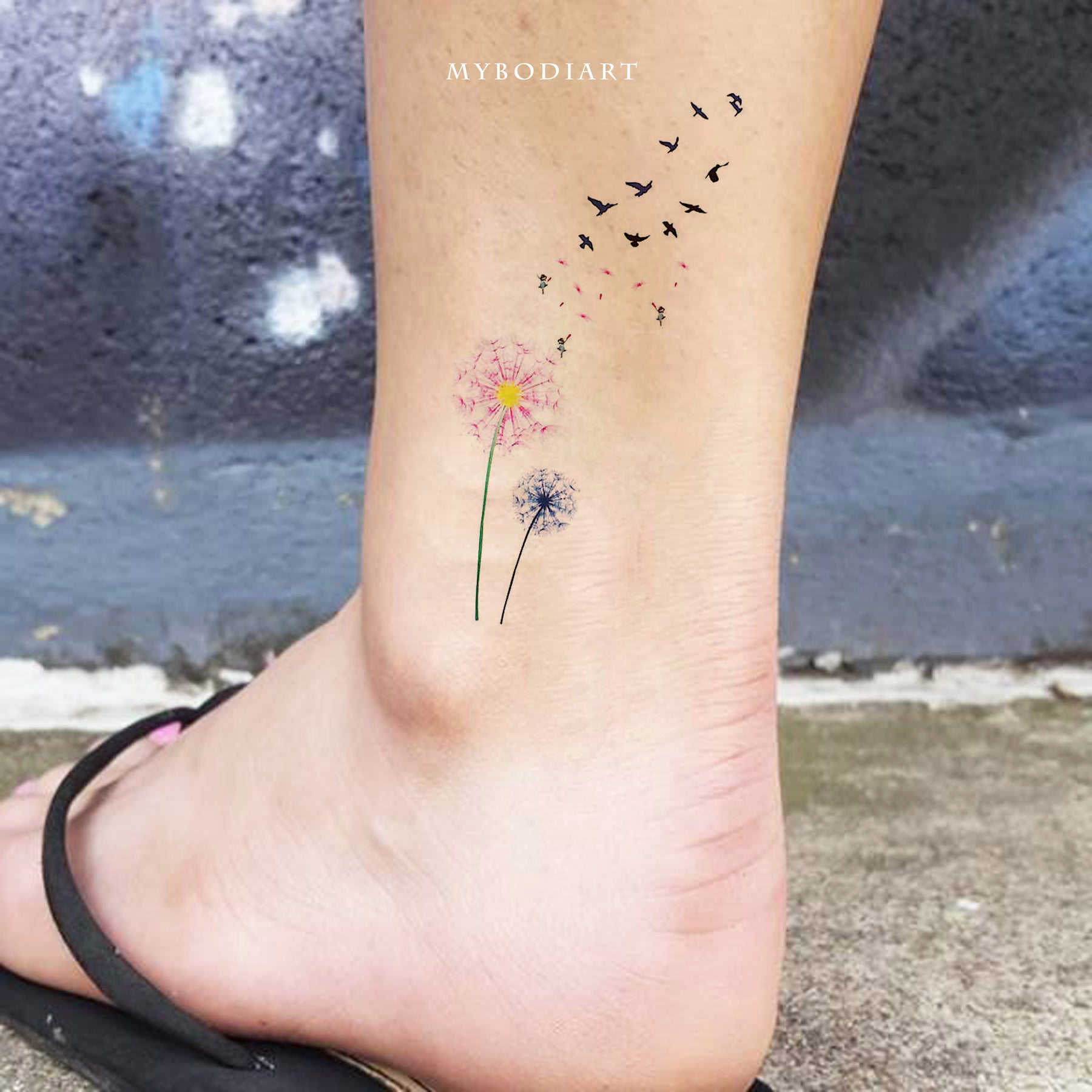 Whimsical wildflowers on the ankle 🌼🌸💕 #wildflowertattoo #dandelions  #dandeliontattoo #daisytattoo #whimsicalart #finelinetattoos… | Instagram