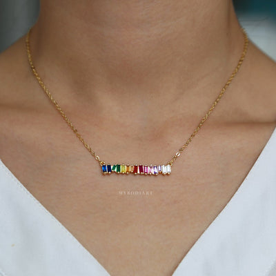 Cute Dainty Jagged Rainbow Gemstone Crystal Pendant Stackable Layered Choker Necklace in Gold Statement Fashion Jewelry for Women for Teen Girls - lindo collar de arco iris - www.MyBodiArt.com