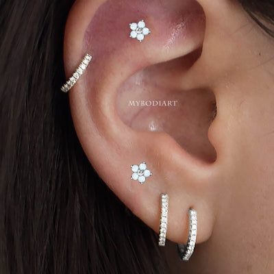 Cute Multiple Opal Flower Cartilage Helix Ear Piercing Jewelry Earring Stud Ideas for Women -  idées de bijoux piercing oreille - www.MyBodiArt.com #earrings