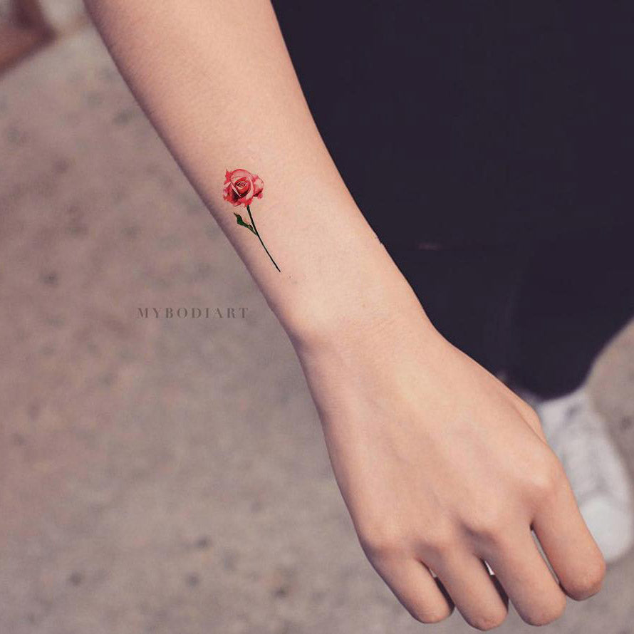 Carolyn Small Watercolor Realistic Single Red \u0026 Blue Rose Temporary Ta –  MyBodiArt, image size:890x890