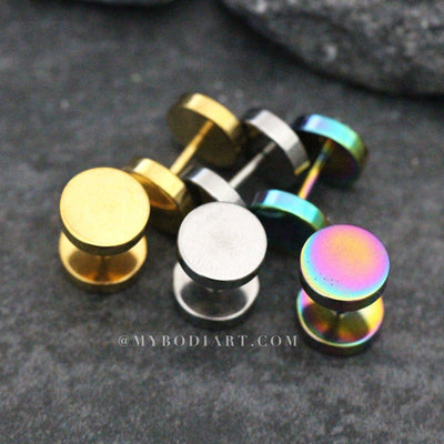 Fake Metal Ear Gauge Plug Tunnel Earrings in Silver, Gold, Black, Rainbow, Sizes: 5mm, 8mm, 10mm, 12mm - www.MyBodiArt.com #earrings