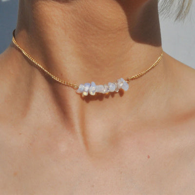 Simple Dainty Opal Pendant Necklace Women’s Cute Pretty Gemstone Rock Stone Choker for Teens in Gold - www.MyBodiArt.com #necklaces