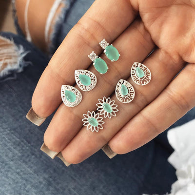 Pretty Victorian Gemstone Studs Earrings - Cute Traditional Vintage Antique Old Fashioned Classy Dangle Stone Crystal Emerald Jade Earring Set - www.MyBodiArt.com #earrings
