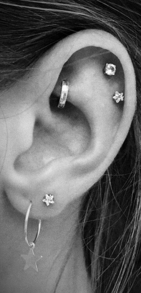 Lucky Swarovski Crystal Star Ear Piercing Jewelry 16G Silver Earring ...