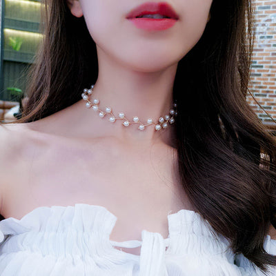 Simple Pearl Beaded Floating Choker Necklace Classy Fancy Elegant Stackable Jewelry 2018 - collar de gargantilla de perlas - www.GlamantiBeauty.com