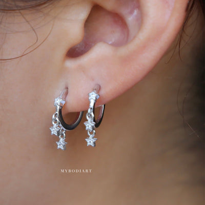 Cute Crystal Star Huggie Hoop Earrings Fashion Jewelry for Women - www.MyBodiArt.com