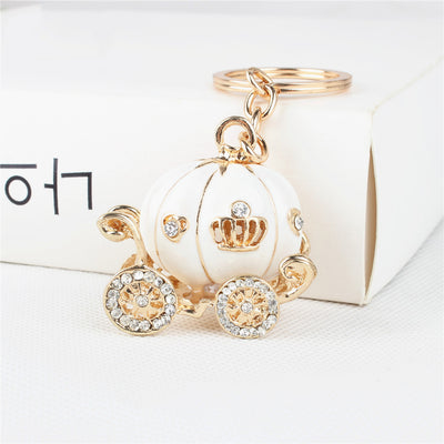 Cute Crystal Pumpkin Carriage Charm Keychain Keyring Key Fob Fashion Accessories Jewelry Purses Bags - www.MyBodiArt.com