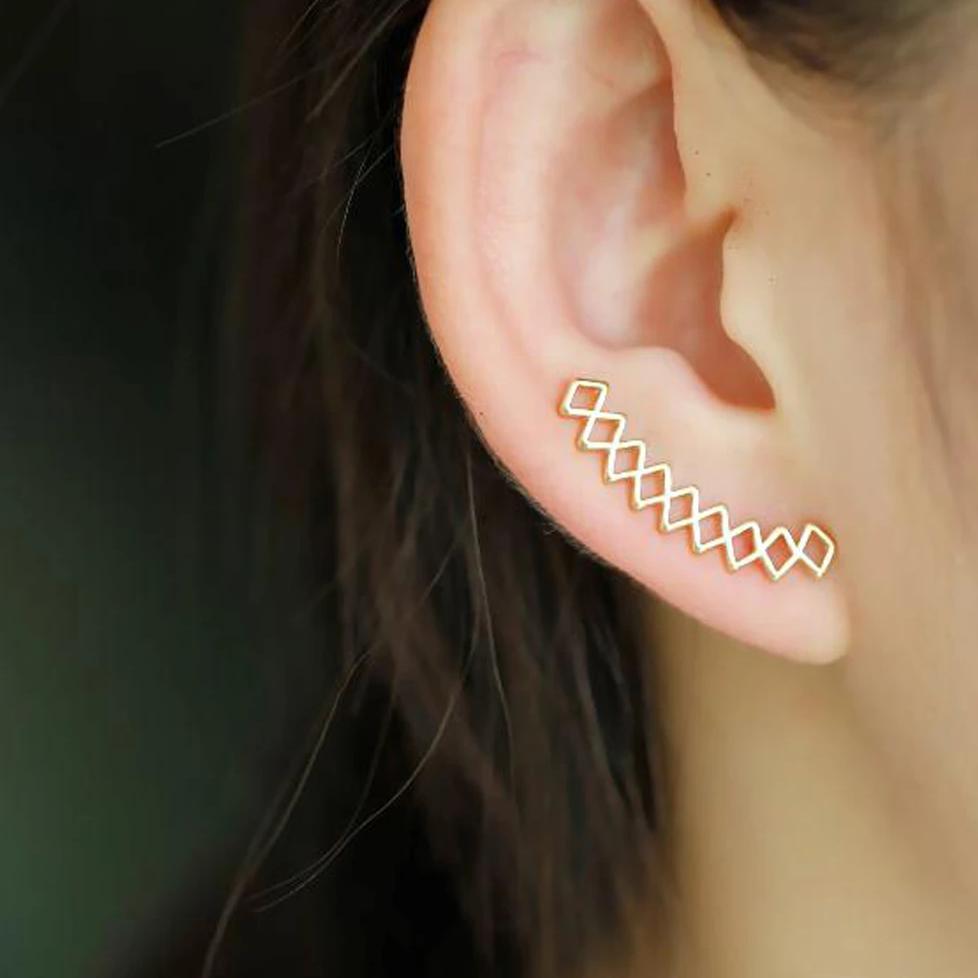 Daxx Geometric Diamond Criss Cross Ear Climber Crawler Earrings