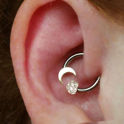 Unique Cool Moon Crystal Daith Ear Piercing Jewelry Ideas Horseshoe Barbell Earring- www.MyBodiArt.com #daith 