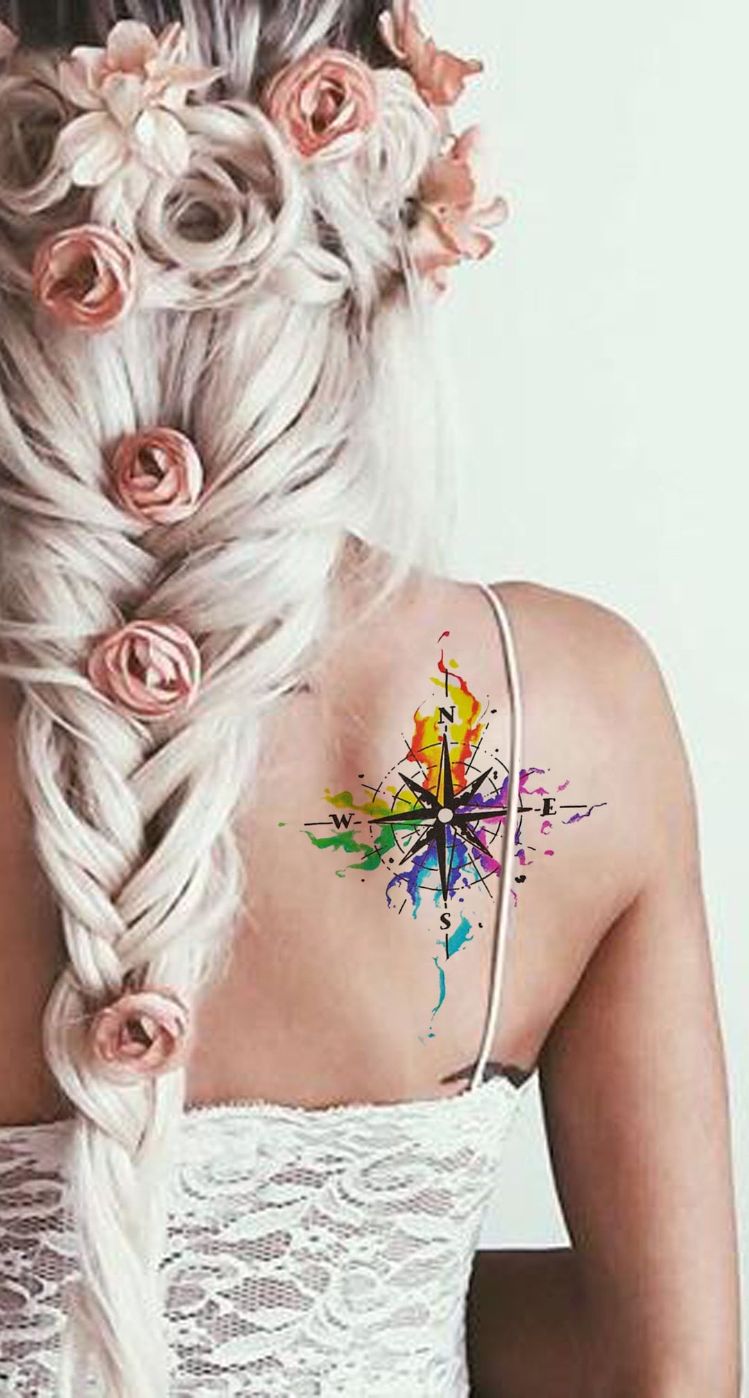 Vida Watercolor Rainbow Flying Sparrow Compass Silhouette