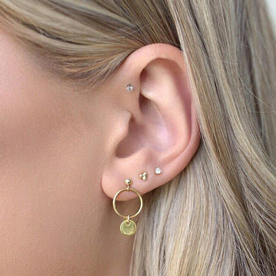 Boho Multiple Ear Piercing Ideas Cute Triple Ball Hoop Cartilage Tragus Triple Forward Helix Jewelry  - lindas orejas piercing ideas para las mujeres - www.MyBodiArt.com 