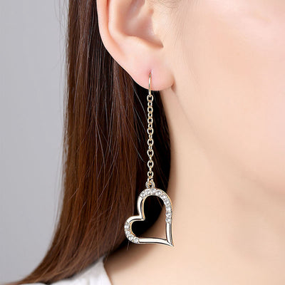 Cute Crystal Heart Chain Dangle Drop Earrings - Statement Jewelry for Teens - Pendientes colgantes de cadena de corazón de cristal lindo - www.MyBodiArt.com #earrings 