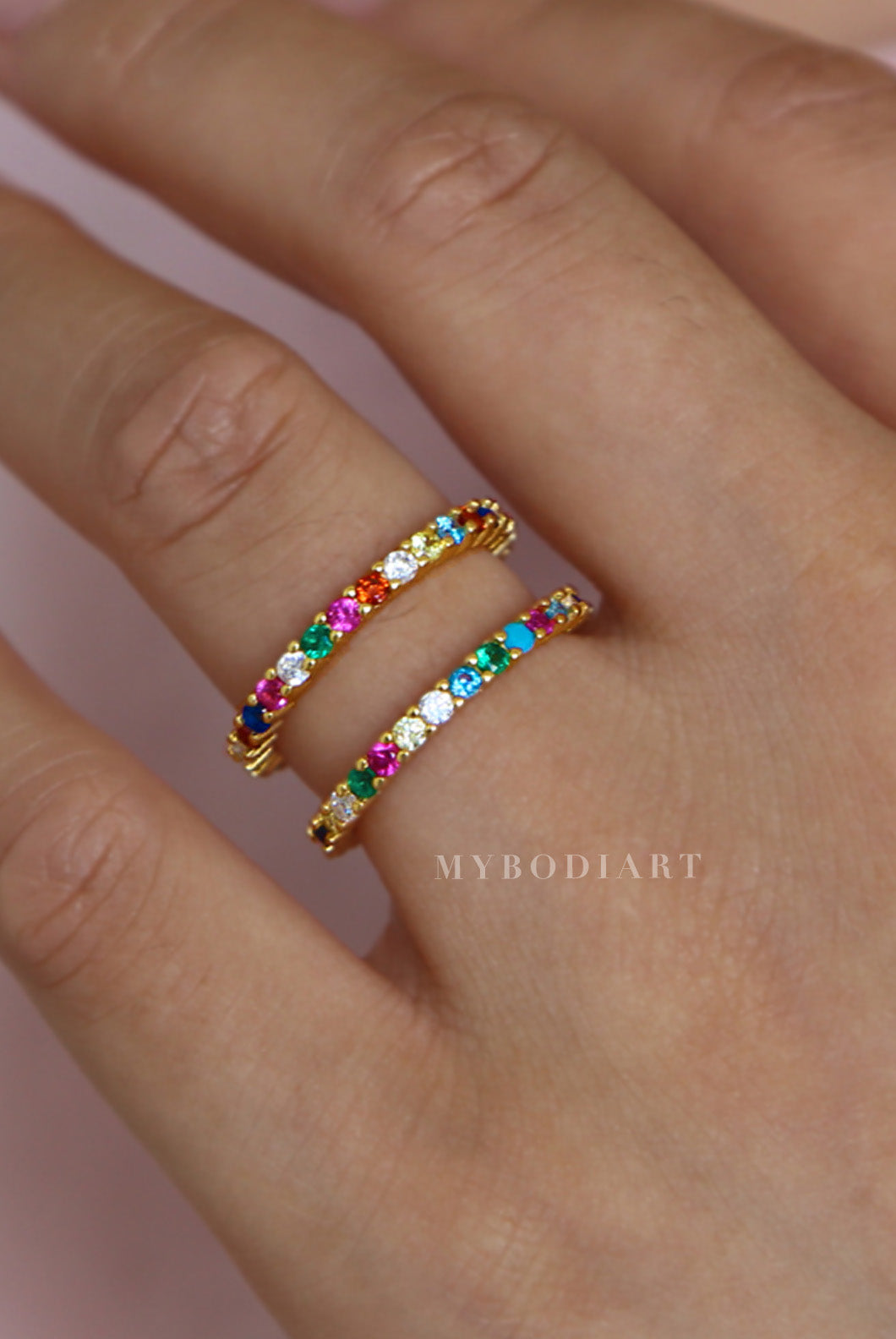 Shimmer Dainty Colored Rainbow Crystal Gemstone Pave Stackable Rings ...