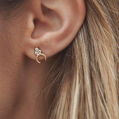 Cute Boho Simple Moon Ear Piercing Ideas for Women - Small Crystal Moon Earring Studs Cartilage Helix Conch Earrings  in Silver or Gold - www.MyBodiArt.com #earrings