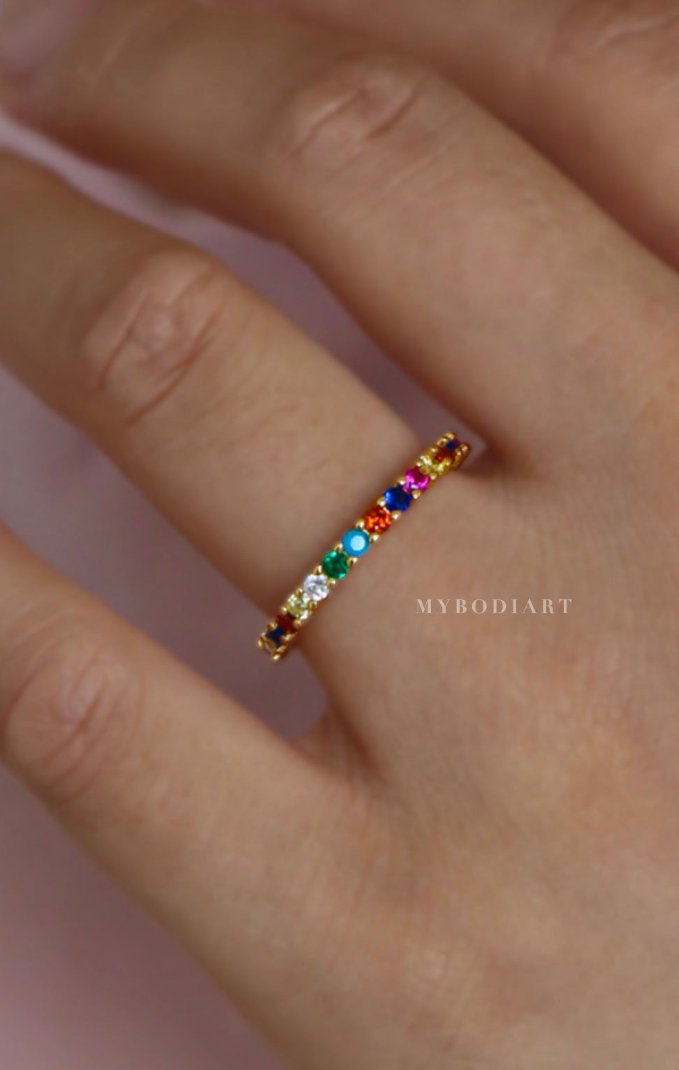 Shimmer Dainty Colored Rainbow Crystal Gemstone Pave Stackable Rings ...
