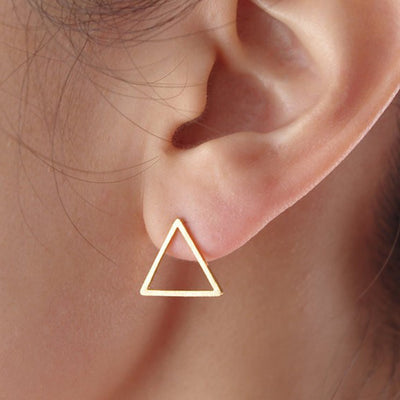 Simple Modern Ear Piercing Ideas for Women - Geometric Triangle Wire Earring Studs in Gold - www.MyBodiArt.com #earrings 