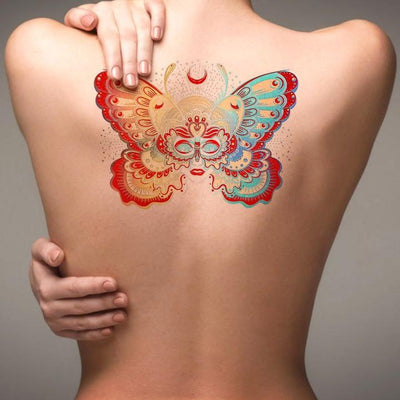 Watercolor Butterfly Back Temporary Tattoo Ideas for Women - www.MyBodiArt.com #tattoos