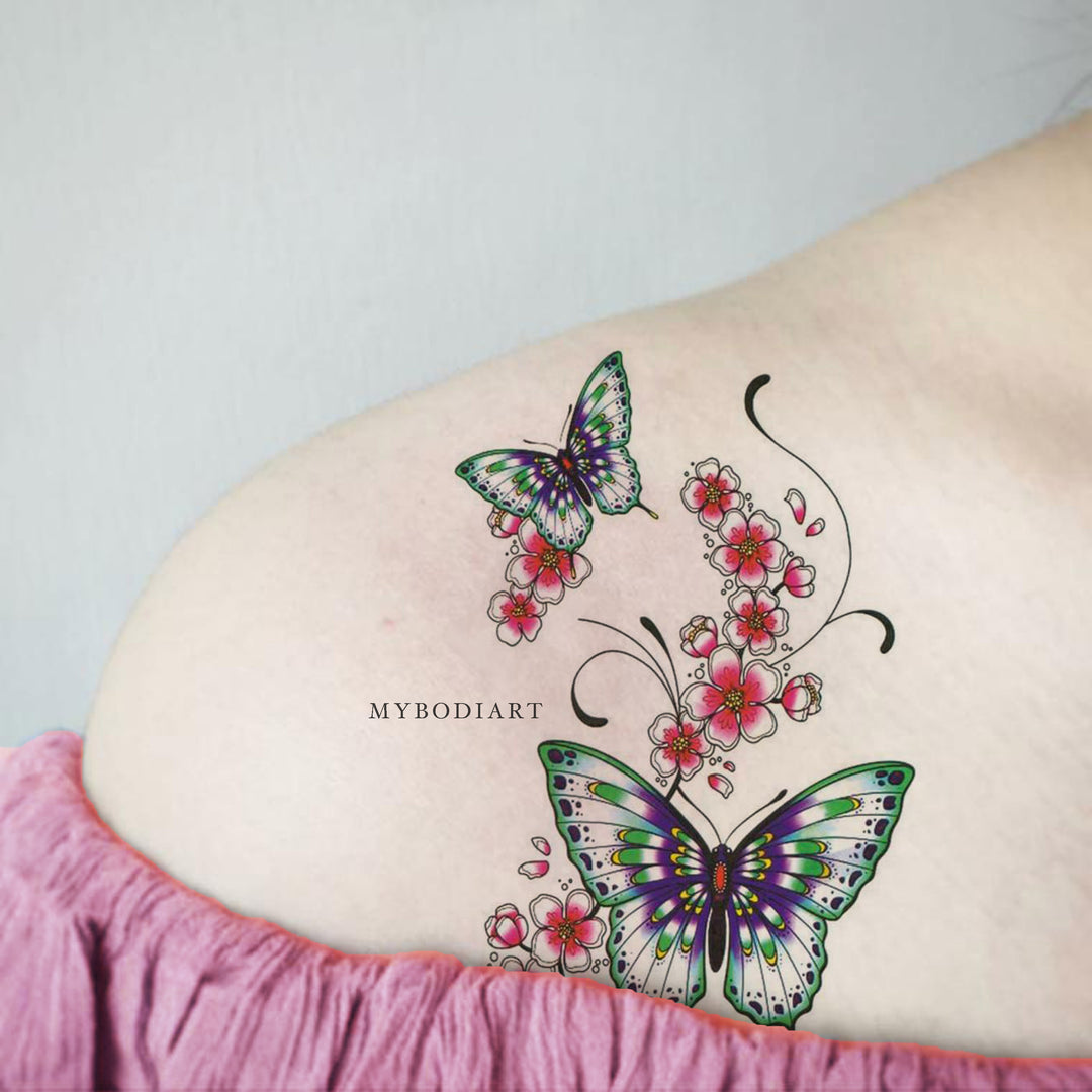 Butterfly Flower Neck Tattoo, image size:1080x1080