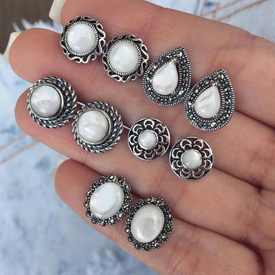 Cute Vintage Large Pearl Earring Studs Set Traditional Antique Old Fashioned Victorian Classy White Acrylic Earrings - www.MyBodiArt.com #earrings
