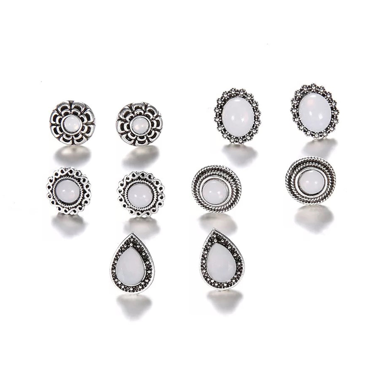 Vienna Old Fashioned Vintage White Acrylic Earring Studs Set 5 Pairs i ...