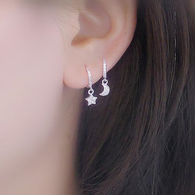 Cute Multiple Ear Piercing Ideas for Teenagers - Dainty Crystal Star Moon Cartilage Helix Earring Ring Hoop for Teen Girls -  lindas ideas de piercing múltiples para adolescentes - www.MyBodiArt.com
