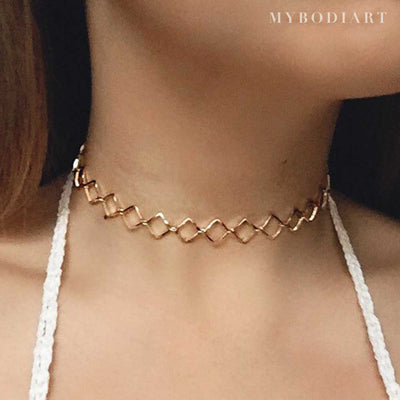 Unique Geometric Diamond Choker - Cute Dainty Necklace Jewelry for Teen Girls or Women - lindo collar de gargantilla de diamantes - www.MyBodiArt.com #necklace