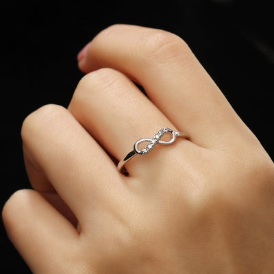 Dainty Crystal Infinity Ring - Crystal Infiniti Anniversary Promise Engagement Stackable Fashion Rings in Gold or Silver -delicado anillo de cristal infinito - www.MyBodiArt.com #rings