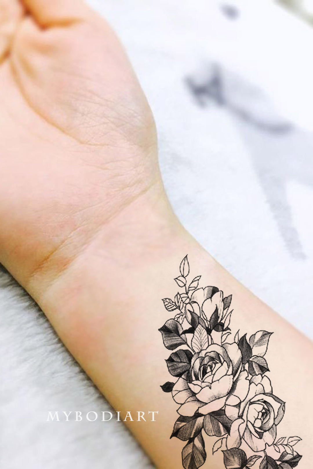 Black & White Rose Tattoo on Wrist