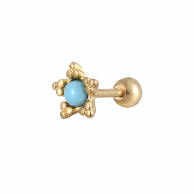Turquoise Gold Star Ear Piercing Jewelry 16G Cartilage Helix Conch Tragus Earring Stud - www.MyBodiArt.com