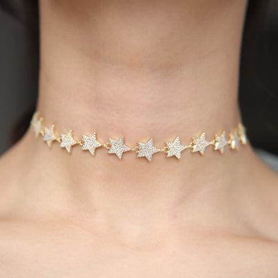 Cool Chunky Crystal Star Choker Necklace Statement Fashion Jewelry for Women in Rose Gold Silver - collar gargantilla estrella de cristal - www.MyBodiArt.com #necklace