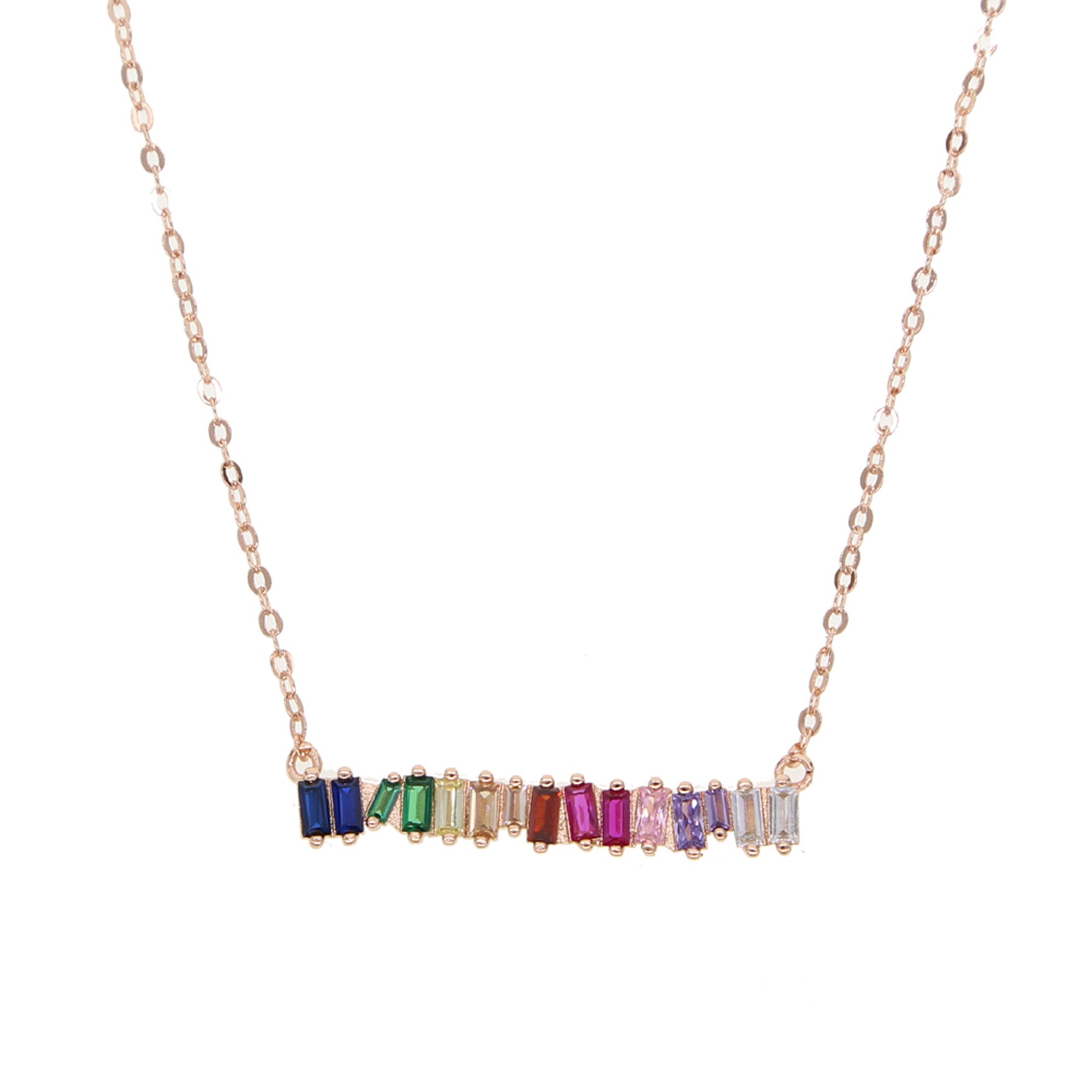 Jolly Rainbow Jagged Crystal Rectangle Pendant Chain Necklace in Gold ...