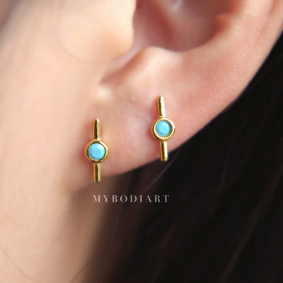 Modern Artsy Ear Piercing Ideas Boho Turquoise Bar Earring Stud for Cartilage Helix Lobe Conch Jewelry -  ideas modernas de perforación del oído para las mujeres - www.MyBodiArt.com #earrings 