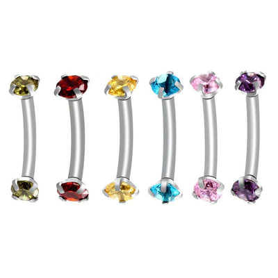 Alex Swarovski Internally Threaded Colored Crystal Curved 16G Barbell - Rook Piercing, Daith Earring, Lip Ring, Eyebrow Jewelry, Nipple Barbell at MyBodiArt.com